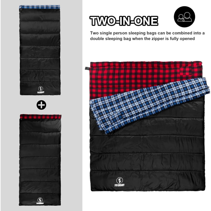 Спальний мішок фланелевий теплий 3-4 сезони XXL з бавовняним підкладком для дорослих, риболовлі, кемпінгу, піших прогулянок, легкий для дому та на вулицю, блакитний, 2lbs наповнювач