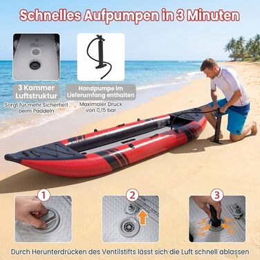 Надувний каяк COSTWAY на 2 особи з алюмінієвими веслами, EVA-сидінням, насосом та ремкомплектом, червоний