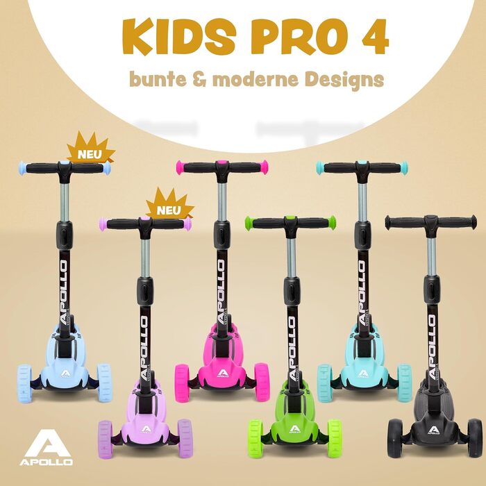 Дитячий самокат Apollo KidsPro 4, складаний, трирівневий, з LED колесами, для дітей від 3 років
