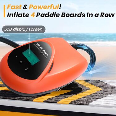 Електричний насос для SUP дошки з акумулятором TONSIM, 20PSI, LCD-дисплей, автоматичне вимкнення, для SUP, каяків, наметів, човнів та повітряних матраців, помаранчевий