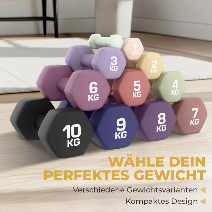 Набір гантелей HQ Germany® 2x2 кг, пастельні кольори, для фітнесу та Pilates, Home Gym, гантелі для жінок