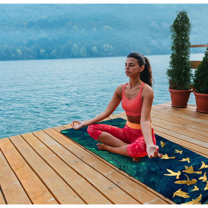 Yogamatka NuVeti з принтами, 0,6 см, антиковзка, для йоги, пілатесу та фітнесу, з сумкою, складна, легка, замша та натуральний каучук, 183 x 61 см