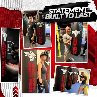 BULL DOZA FIGHT WEAR самонаповнюваний боксерський мішок XL 4FT, для MMA, боксу, кікбоксингу, Муай Тай, тхеквондо, з підвісними ланцюгами, карабіном, чорний, для єдиноборств