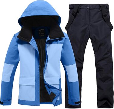 Комплект гірськолижний чоловічий HOTIAN: куртка та штани, водонепроникний, дихаючий, знімний капюшон, для сноуборду та гірських лиж (XXL, BU+BK)