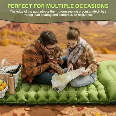 Надувний килимок для кемпінгу з вбудованою подушкою та насосом, Ultralight, компактний для відпочинку на природі, походів, трекінгу, подорожей, намету (Blau/Grün)
