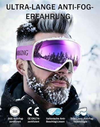 Окуляри гірськолижні Innerking OTG, проти запотівання, UV400, для корекції зору, подвійне скло, чоловічі/жіночі/підліткові, для катання на лижах та сноуборді A1 – Чорний/Срібний (VLT 11 %) (A3 – Білий/Фіолетовий (VLT 15 %))