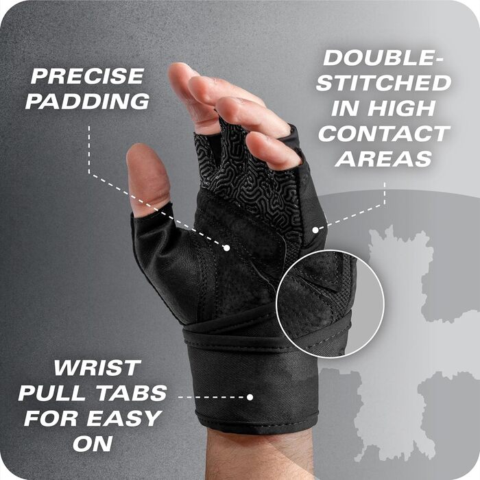 Harbinger Pro Wristwrap Gloves 3.0 - вантажні рукавички для чоловіків, чорного кольору