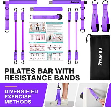 Набір для пілатесу з еластичними стрічками та регульованою штангою, мультифункціональне обладнання для фітнесу вдома, аксесуари для пілатесу