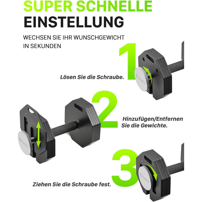 Гантель регульована восьмигранна Eisenlink 20-36 кг, сталева, з антиковзним грифом, для фітнесу вдома та в залі