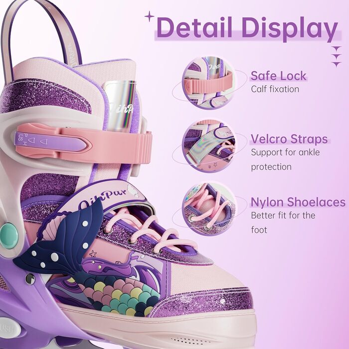 Дитячі ролики Quad з підсвічуванням коліс, регульовані розміри 36-39, рожеві