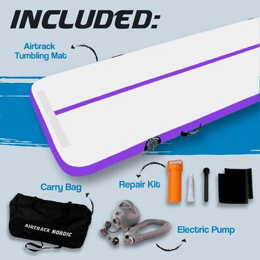 Надувна гімнастична матка AirTrack Nordic Standard з насосом, 3/4/5/6/7/8 метрів, для гімнастики, йоги, дому. Міцна та легка у транспортуванні. Колір: фіолетовий
