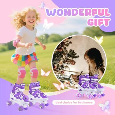 Роликові ковзани ERAN для дітей та дорослих, регульовані, світлодіодні, комфортні, ідеальні для початківців та подарунок на свята, фіолетовий колір