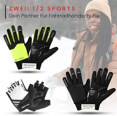 Велосипедні рукавички чоловічі зимові, вітронепроникні, водостійкі, утеплені, з підкладкою, з антиковзаючою поверхнею, терморукавички, чорні (S, жовтий)