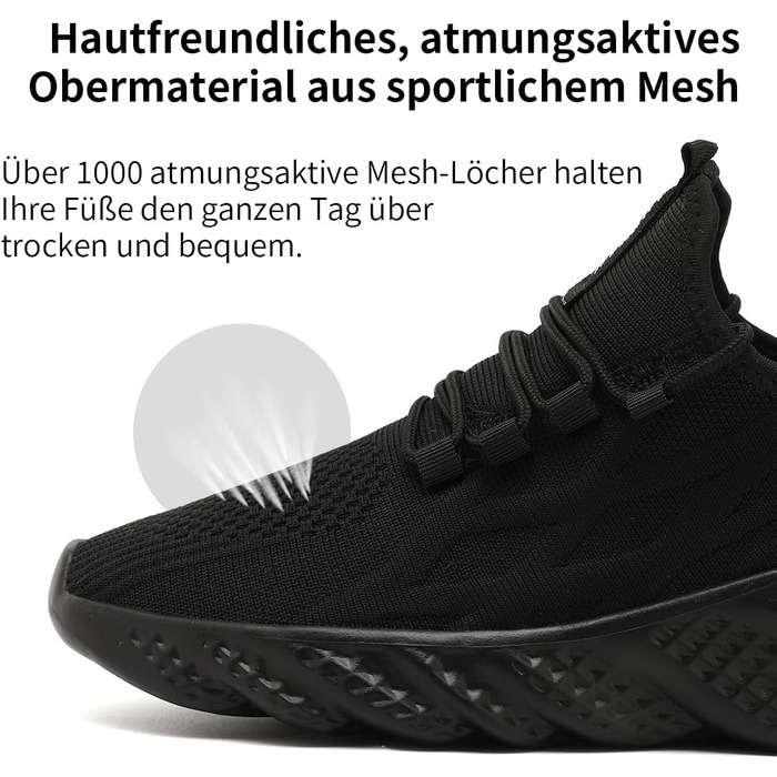 Чоловічі спортивні кросівки для бігу, тенісу, джогінгу та ходьби. Легкі, дихаючі, чорні, розмір 45 EU