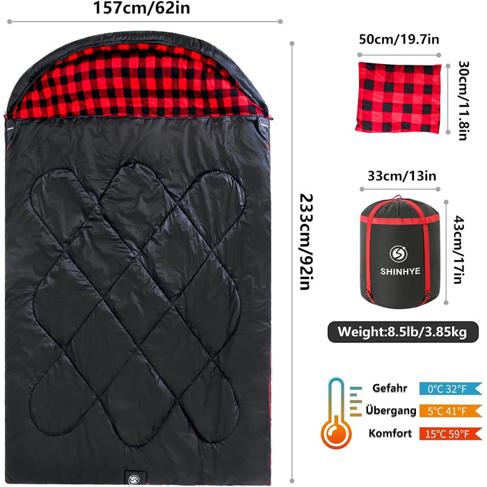 Спальний мішок для дорослих Schlafsack Srwachsene Outdoor Ultraleicht – пуховий, легкий, для кемпінгу, трекінгу та походів (L, чорно-червоний)