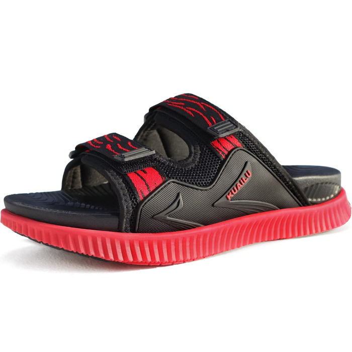 Чоловічі спортивні сандалі KuaiLu з м'якою устілкою, літні шльопанці на липучці (Чорно-червоні, 46 EU)