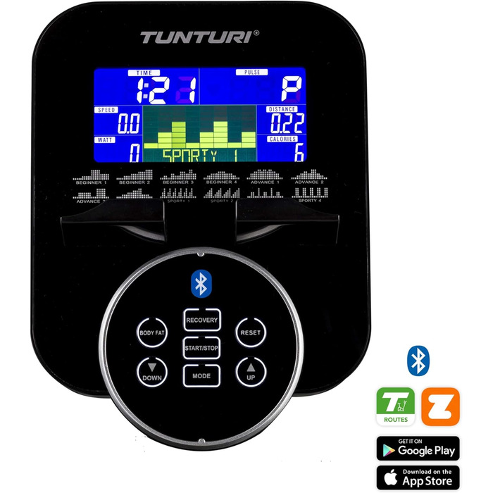 Велотренажер Tunturi FitCycle 70i/50i з LCD-дисплеєм, 32 рівнями навантаження, додатками Zwift та Tunturi Routes, сенсором пульсу, для дому, до 150 кг