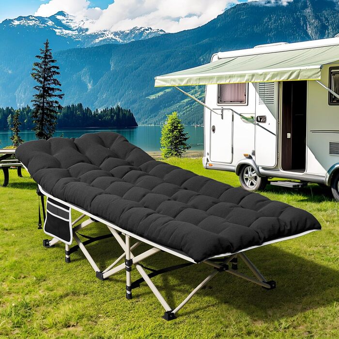 Складне кемпінгове ліжко YITAHOME для дорослих з матрацом, міцне та надійне, блакитне (чорний + матрац)