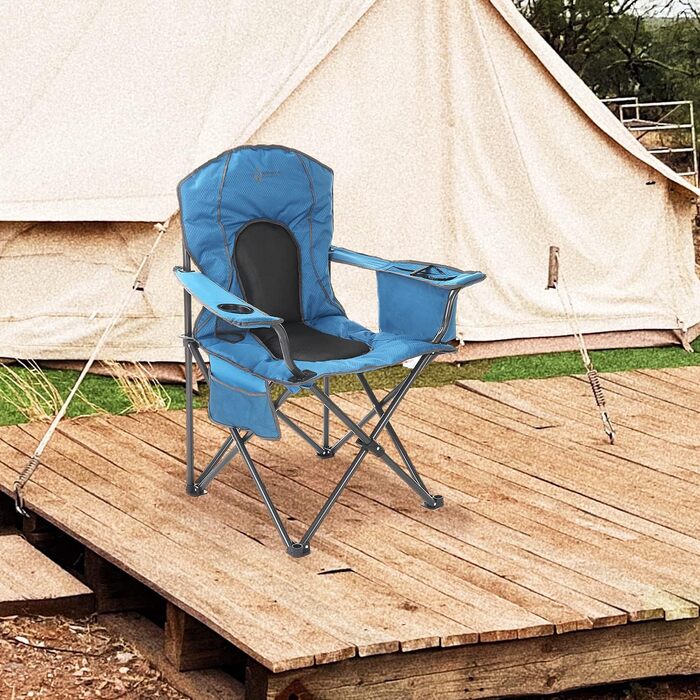 Складаний кемпінговий стілець ARROWHEAD OUTDOOR Deluxe з вбудованим охолоджувачем та підстаканником, водовідштовхувальна тканина (Синій, Стандарт)