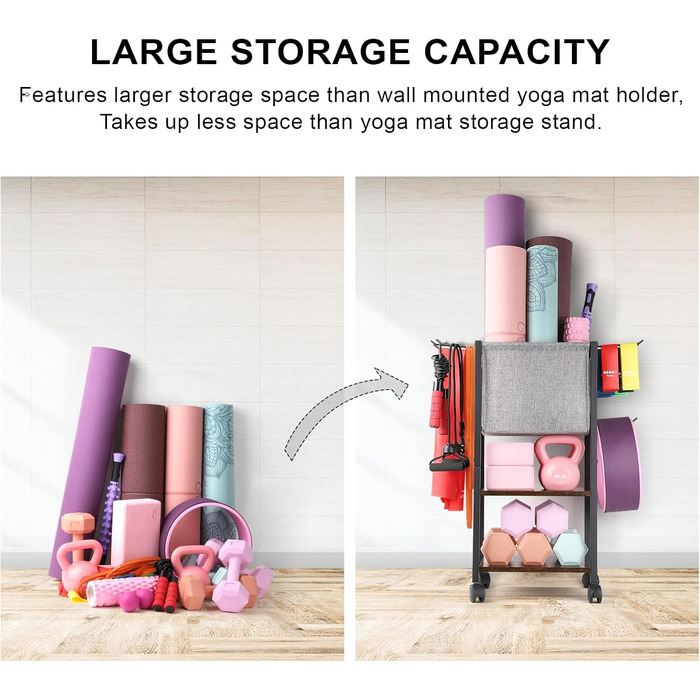 Організатор для зберігання килимка для йоги та спортивного обладнання: стійка для гантелей, тренажерів, роликів