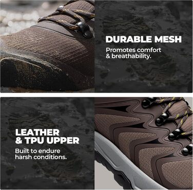 Чоловічі водонепроникні трекінгові черевики NORTIV 8 для хайкінгу, кемпінгу та активного відпочинку. Розмір 43 EU, колір коричневий.