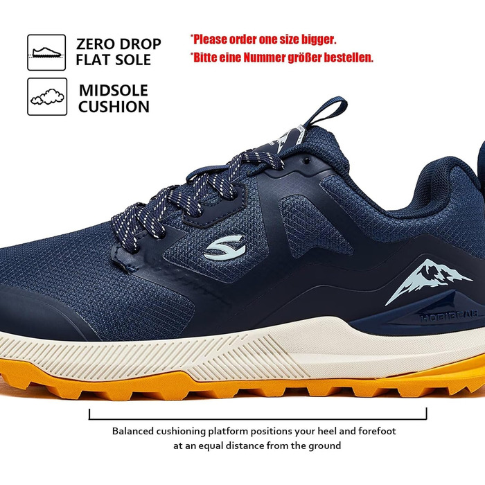 Чоловічі кросівки для трейлраннінгу HOBIBEAR | Трекінг, хайкінг | Широкий носок, не слизькі | Синій (40 EU)