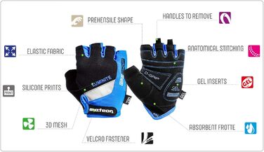 Рукавички велосипедні Meteor Radhandschuhe MTB Gel GX31 Green для чоловіків та жінок, дитячі, для гірського велосипеда, downhill, хайкінгу, синій, XS