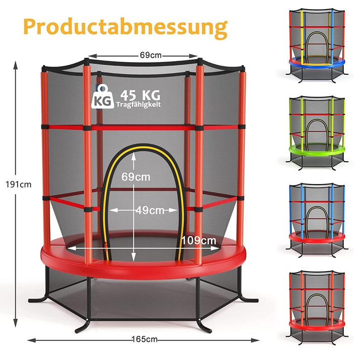 Батут GOPLUS Indoor з сіткою безпеки, дахом, сталевою конструкцією, стрибучою поверхнею, для саду, круглий, до 135 кг, Ø165 x 191 см