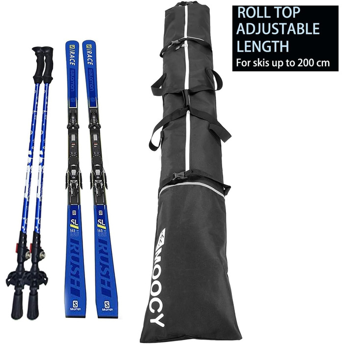 Чохол для лиж MOPHOEXII MOOCY: містка сумка для подорожей, підходить для лиж до 200 см, чорний з зеленим кантом