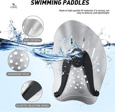 Набір з 2 шт. тренувальних весла для плавання, допомога для силових тренувань у басейні, унісекс, чорний