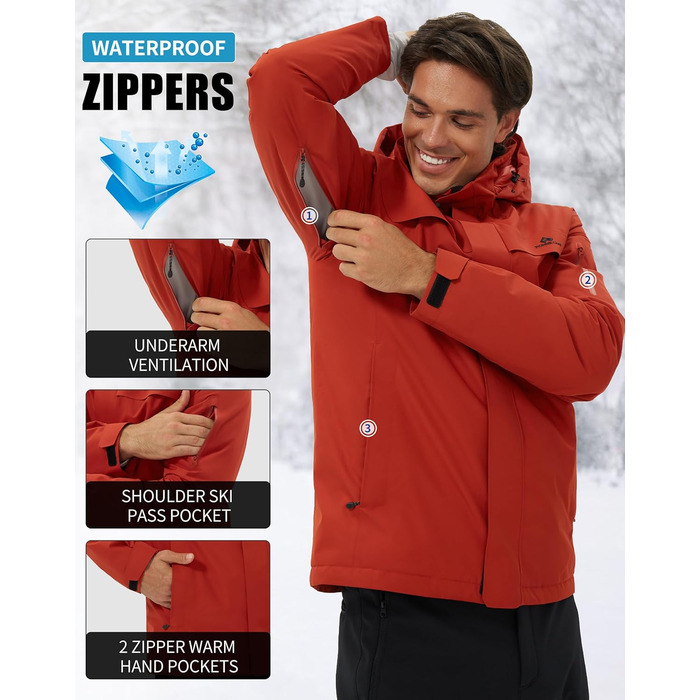 Чоловіча лижна куртка водонепроникна тепла дихаюча для сноуборду та зими з капюшоном Outdoor
