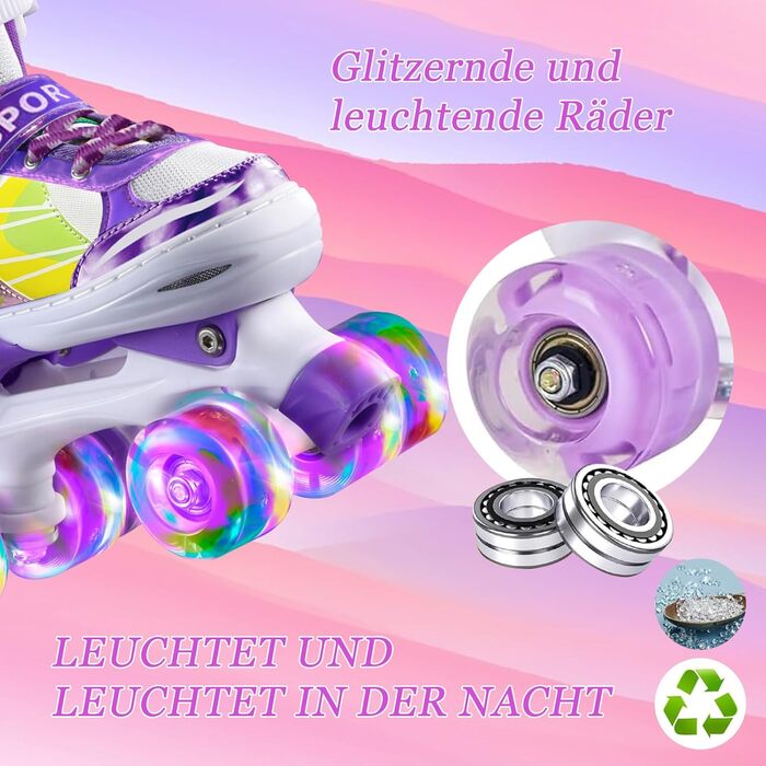 Роликові ковзани для дівчаток 4-12 років - регульовані ролики для дітей, для дому та вулиці, розмір L (36-39 EU/240-270 mm), фіолетовий