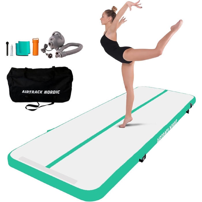 Гімнастичний надувний мат AirTrack Nordic Standard з насосом, 3/4/5/6/7/8 м, для гімнастики, йоги, дому. Міцна та легка.