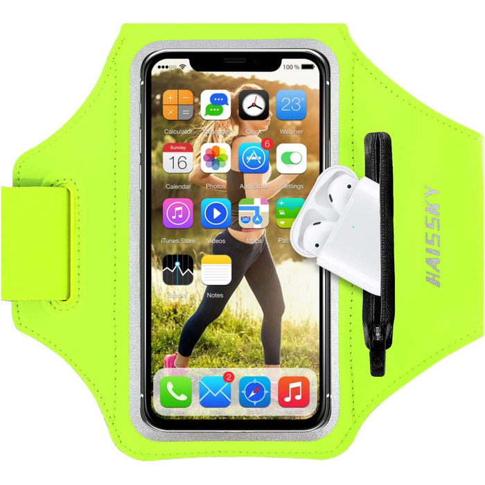Спортивний браслет на руку для бігу з кишенькою для телефону та ключами, підходить для iPhone 17/16/15/14/13/12/11 Pro Max/Plus, зелений (до 6.9 дюймів)