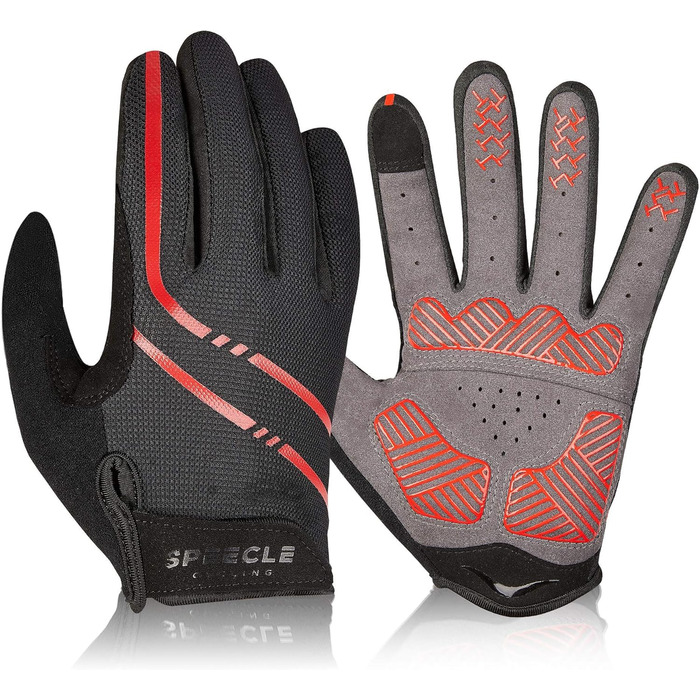 Велосипедні рукавички Vofinger – посилені, дихаючі, для чоловіків/жінок, з підтримкою сенсорного екрану та антиковзанням, для їзди, походів, катання (червоні, XL)
