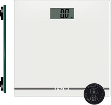 Електронна скляна вага для ванної Salter 9205 WH3R, велике LCD-дисплей, максимальна вага 180 кг, автоматичне вмикання, біла