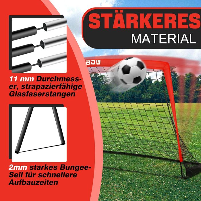 Ворота для футболу RUNBOW для дітей, портативні, для двору, дитячі тренування, з сумкою для перенесення, 2.7 x 1.5 м (Червоні, 274 x 152 см, 2 шт.)