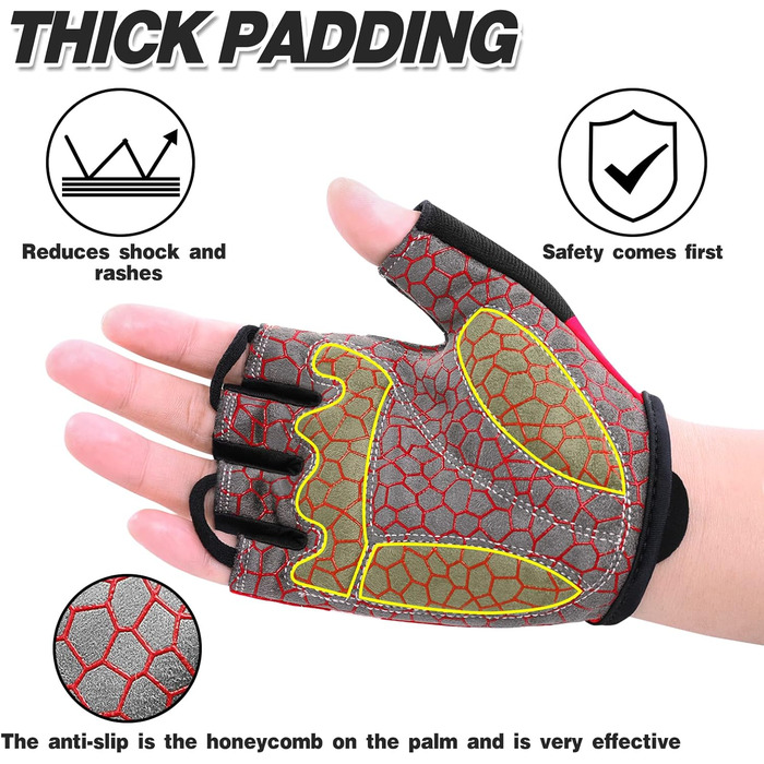 Велосипедні рукавички чоловічі Daen Soer - рукавички напівпальці для гірського велосипеда, шосе, даунхілу, повсякденного використання (червоні, M)