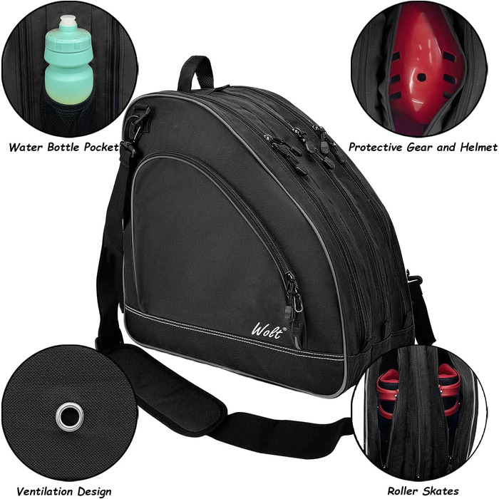 Сумка для ковзанів Wolt | Сумка для роликів та інлайнів | Зручна та стильна сумка на плече для дітей та дорослих, чорна