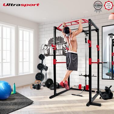 Універсальна силова стійка Ultrasport з набором рукояток – базовий павер рек для домашнього спортзалу, з весловою рукояткою та трицепсовим канатом, для ефективного тренування всього тіла