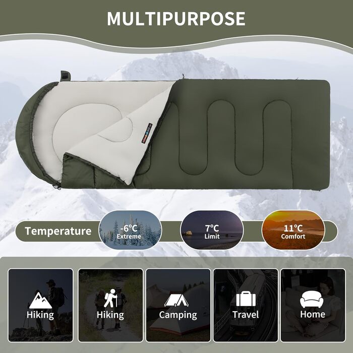 Спальний мішок Naturehike 3-сезонний, ультралегкий, водонепроникний, з'єднуваний, 220 x 85 см, для дорослих (синій/зелений)