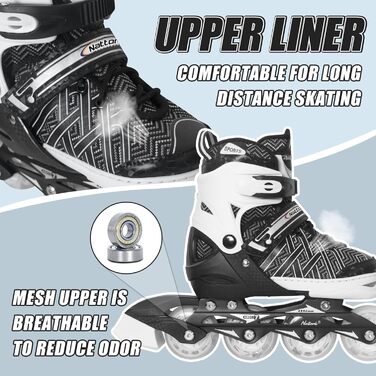 Роликові ковзани Nattork для хлопчиків з підсвічуванням, розмір 32-36, чорні