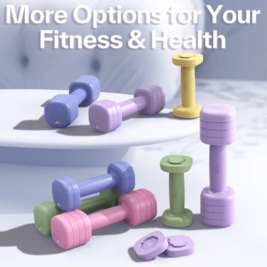 Sportneer Регульовані гантелі для жінок - набір з 2 гантелей (по 1-2,5 кг) з неслизьким TPU-покриттям, 4-в-1 набір гантелей для фітнесу вдома, домашній спортзал та силові тренування (світло-блакитний)