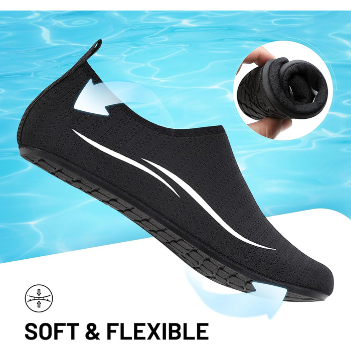 Чоботи для плавання унісекс: легкі, швидковисихаючі, для пляжу, басейну, серфінгу, йоги (44 EU, 2a Чорний)