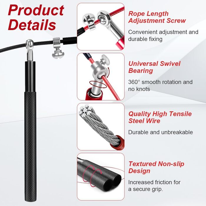 Стрибкове канат Flintronic Speed Springseil: регульований 300 см, з подвійним підшипником та алюмінієвою ручкою. Ідеально для CrossFit, фітнесу, боксу та кардіо. (#4 Чорний)