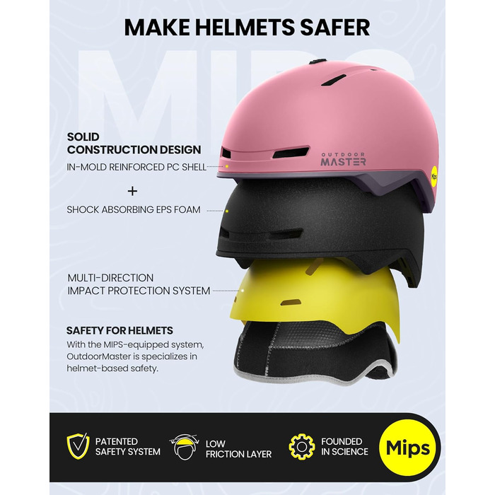 Гірськолижний шолом OutdoorMaster MIPS для сноуборду, рожевий L, вентиляція, полікарбонат, для чоловіків і жінок