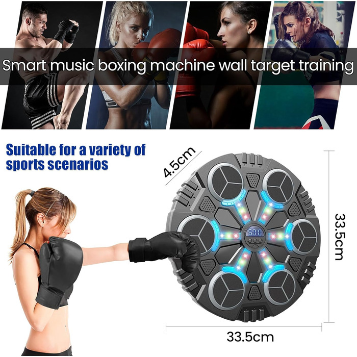 Музична бокс-машина, смарт Bluetooth бокс-машина з боксерськими рукавичками, регульована швидкість та лічильник, настінна бокс-машина, ударна машина для дітей та дорослих