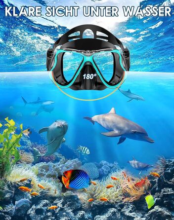 Набір для снорклінгу Zenoplige для дорослих: маска, трубка та ласти. Чорний з зеленим (2023) S/M