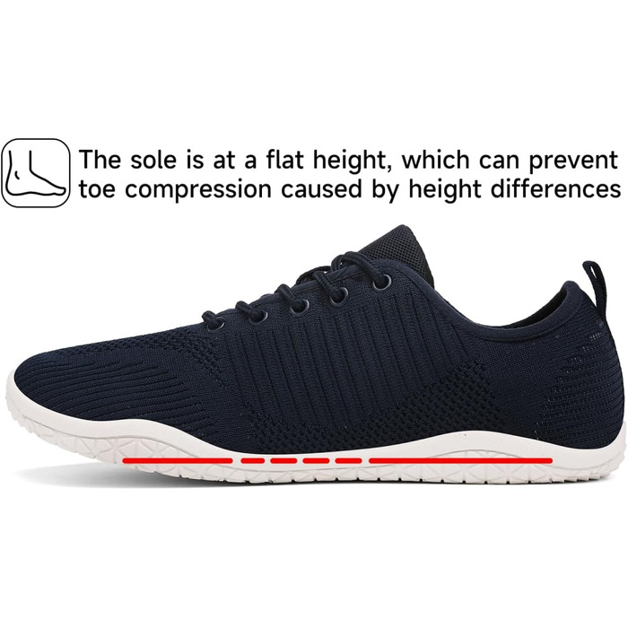 Geweo Взуття для пішохідної ходьби без шкарпеток для жінок та чоловіків. Легкі дихаючі кросівки з широкою передньою частиною та плоскою підошвою. Розміри 37-47, синій.