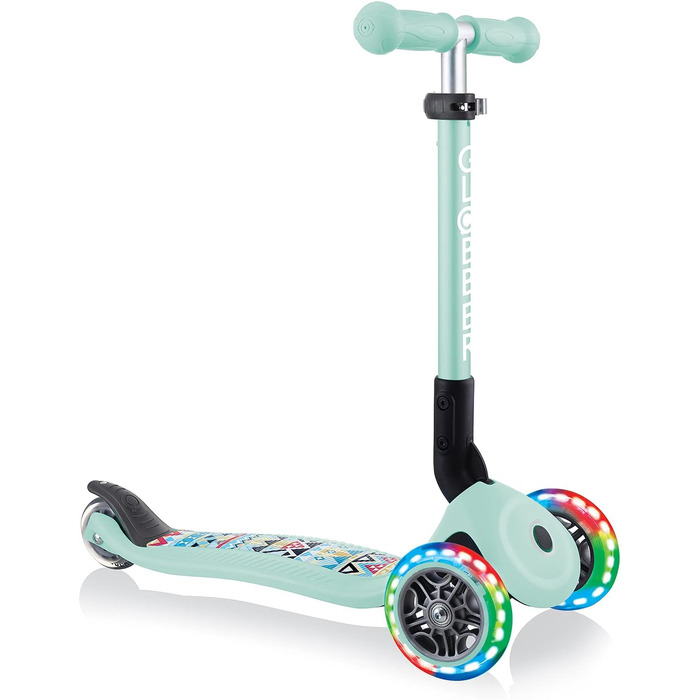 Дитячий триколісний самокат GLOBBER JUNIOR Foldable Fantasy Lights з LED колесами 120/80 мм, ABEC 5, складаний